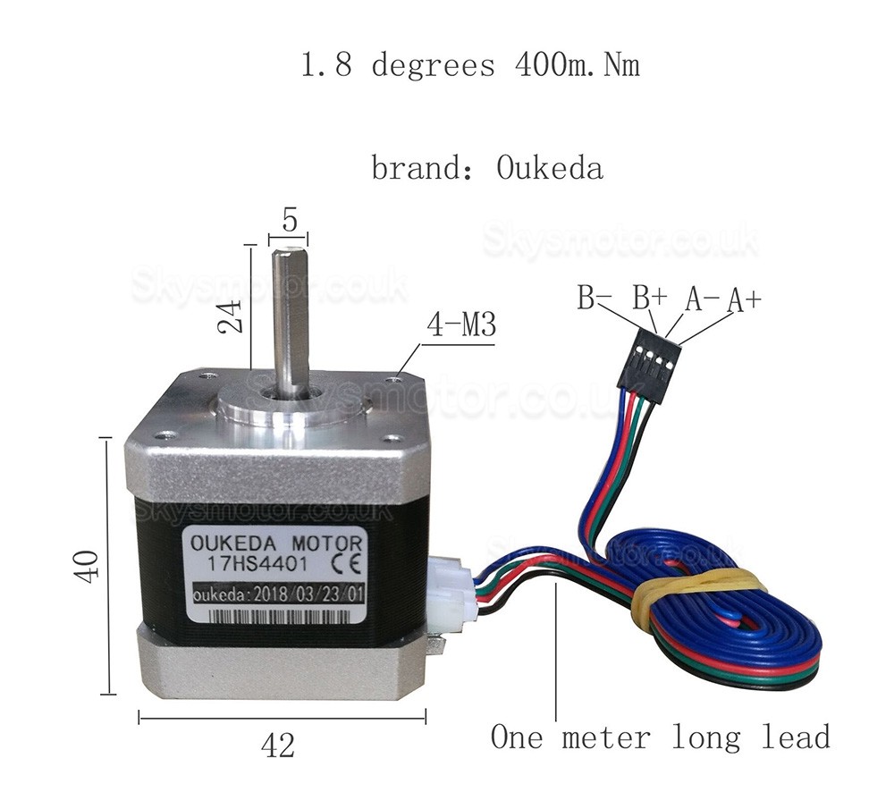 Oukeda NEMA 17 Stepper Motor 17HS4401 1.8 Deg 45Ncm 2 Phase for 3D Printer Robotics